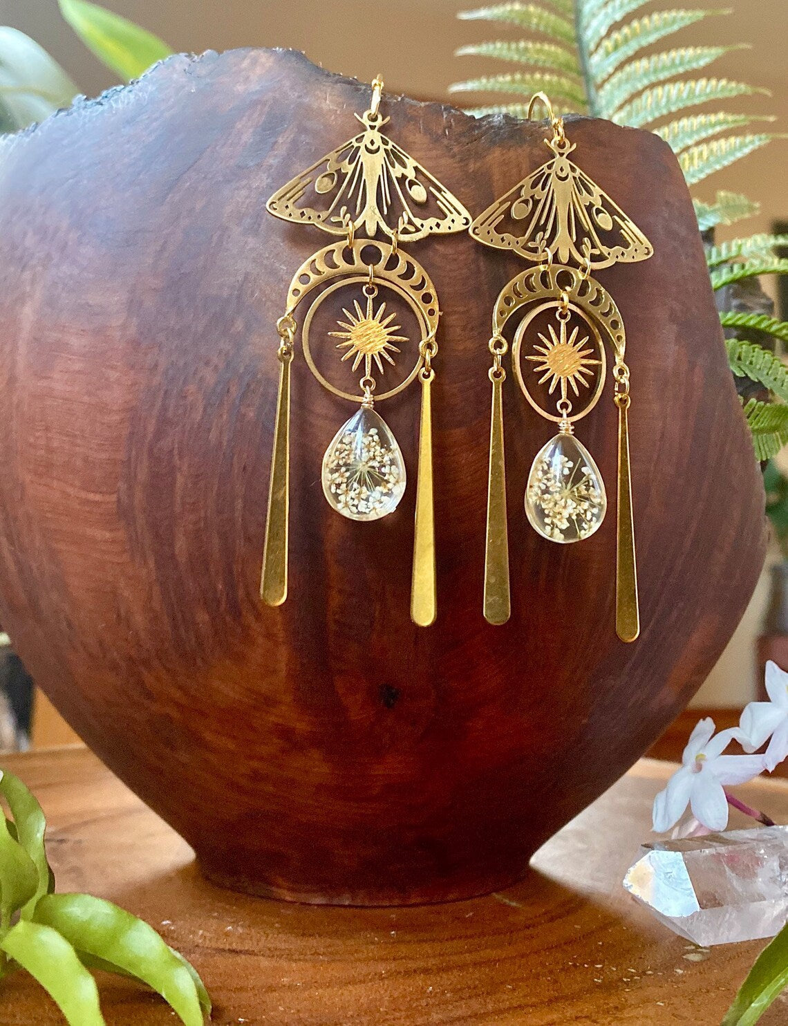 Boucles d'oreilles pendantes en cristal oléorésine Boho