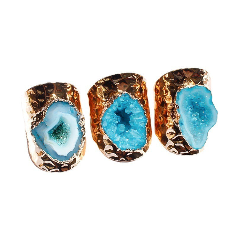 Bague trouée en cristal d'agate naturelle, tranche de pierre brute en pierre naturelle