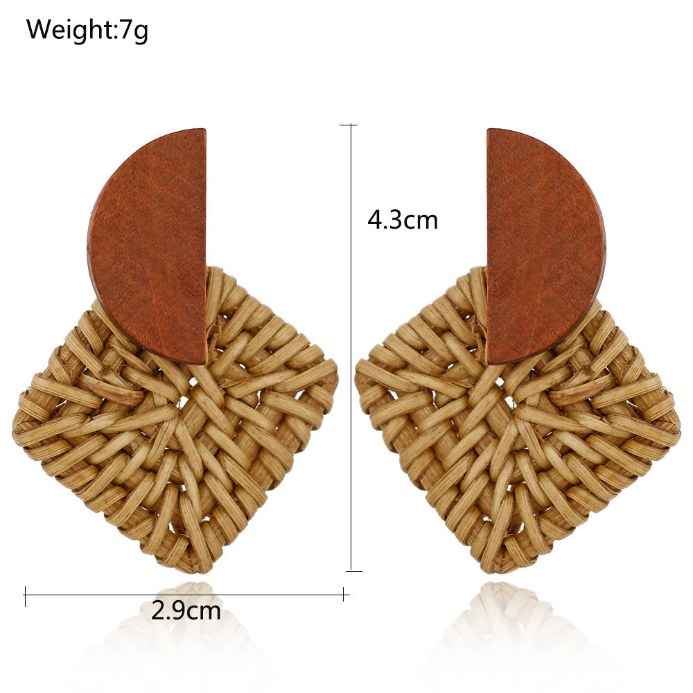 Boucles d'oreilles géométriques multicouches en rotin