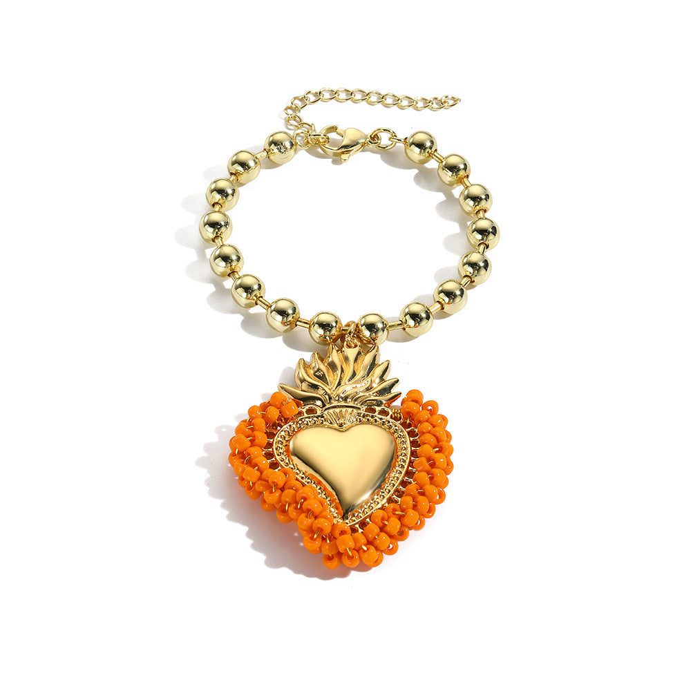 Bracelet en forme de cœur tissé à la main avec petites perles en forme de riz