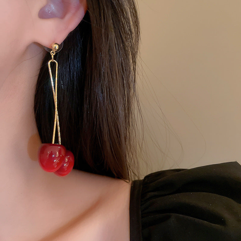 Boucles d'oreilles cerises en acrylique rouge