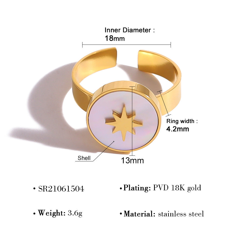 Bague ouverte ajustable - Acier inoxydable plaqué or - Coquillage