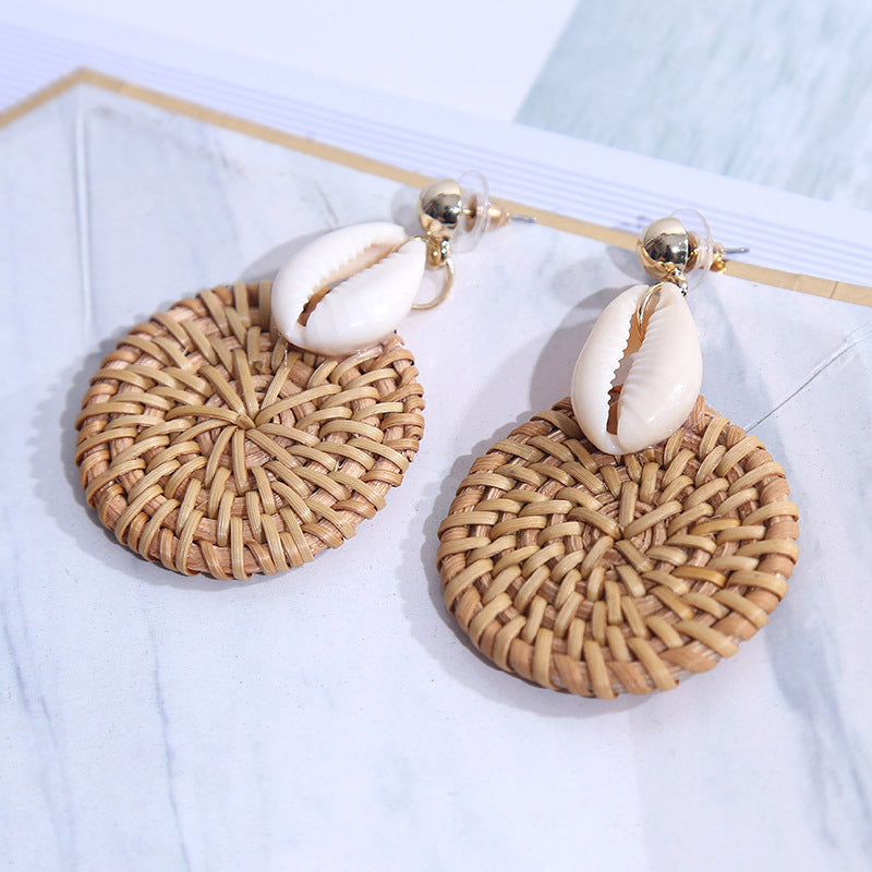 Boucles d'oreilles géométriques multicouches en rotin