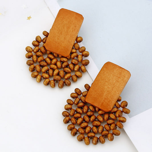 Boucles d'oreilles géométriques multicouches en rotin