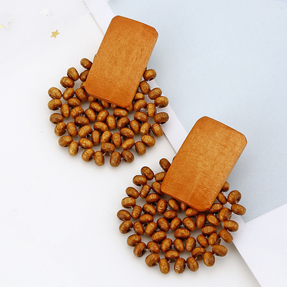 Boucles d'oreilles géométriques multicouches en rotin