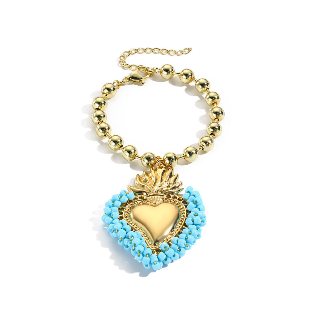 Bracelet en forme de cœur tissé à la main avec petites perles en forme de riz