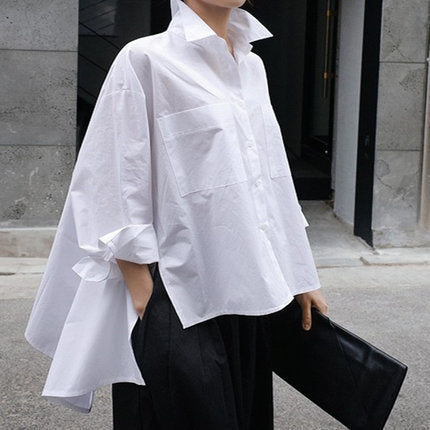 Chemise ample surdimensionnée à manches longues et irrégulière, haut tendance