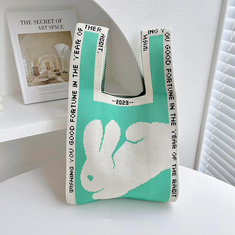 Sac à bandoulière tricoté lapin fourre-tout grande capacité