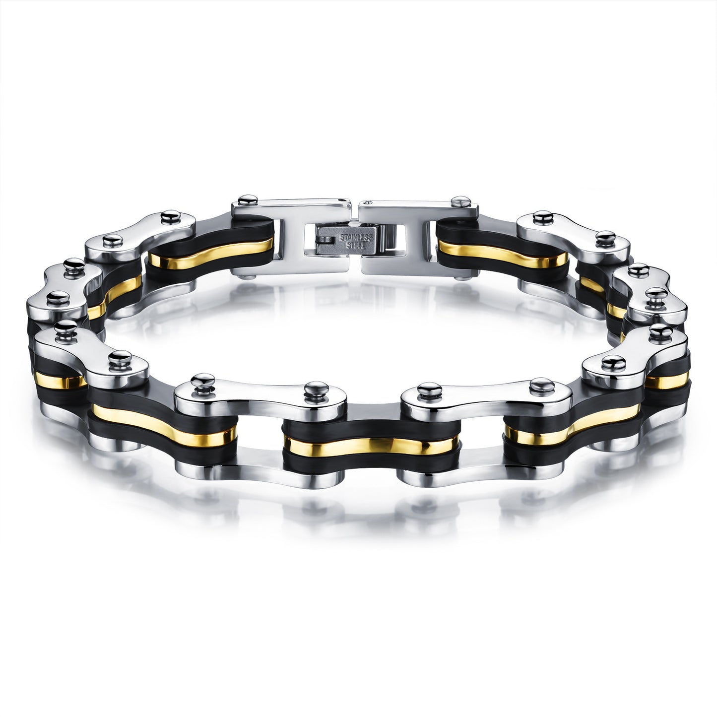 Bracelet chaîne de vélo en acier titane  Or /noir ou Argent/ noir sans strass