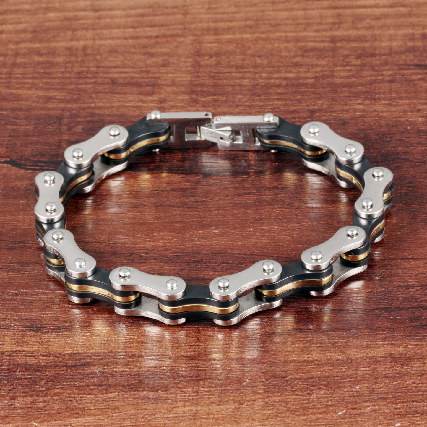 Bracelet chaîne de vélo en acier titane  Or /noir ou Argent/ noir sans strass