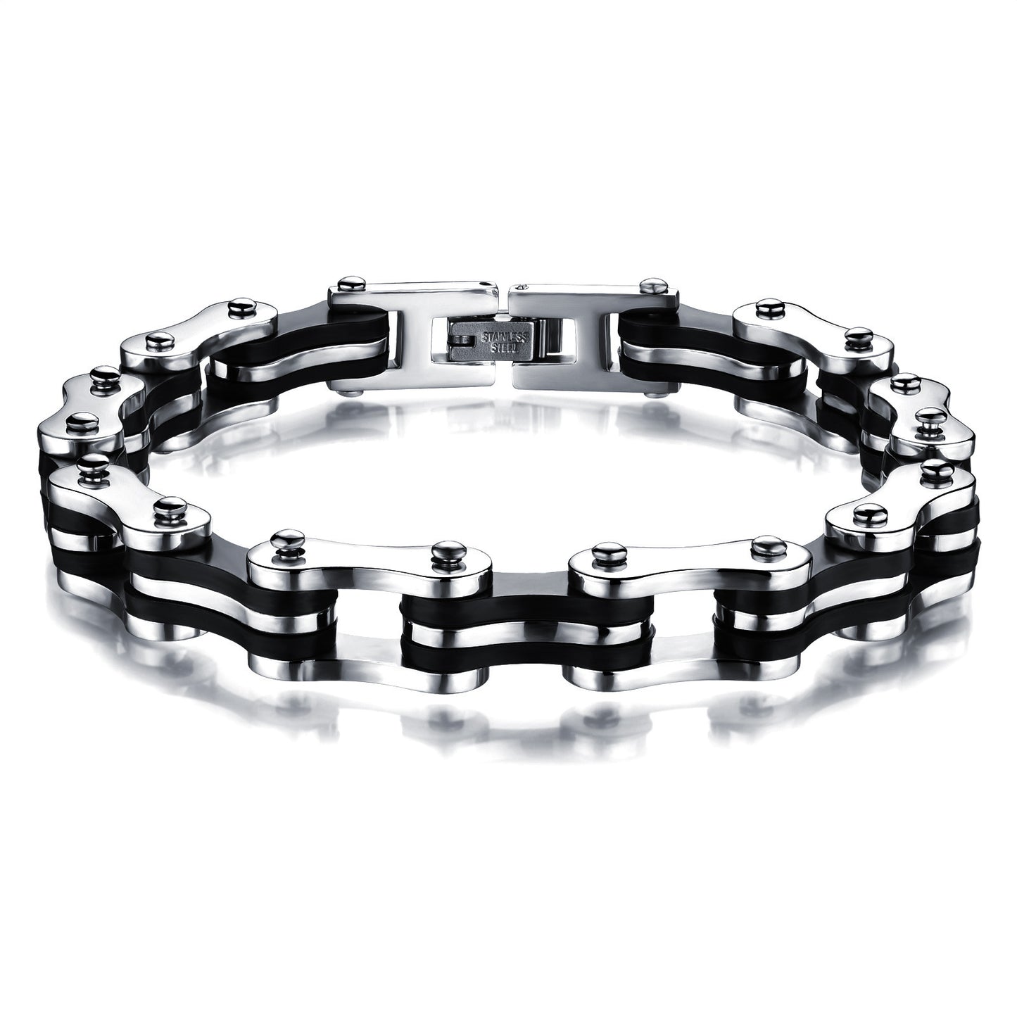 Bracelet chaîne de vélo en acier titane  Or /noir ou Argent/ noir sans strass