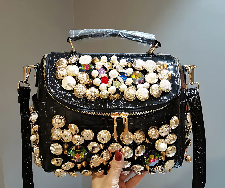 Sac à bandoulière en strass et perles 3 coloris