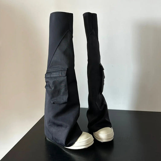 Bottes en cuir véritable avec poches en toile