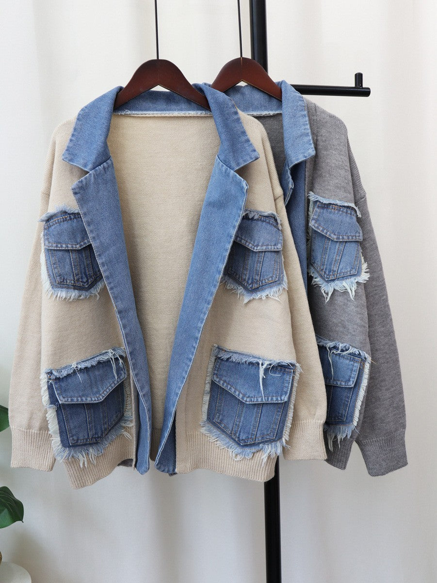 Veste pull en denim taille unique 3 coloris