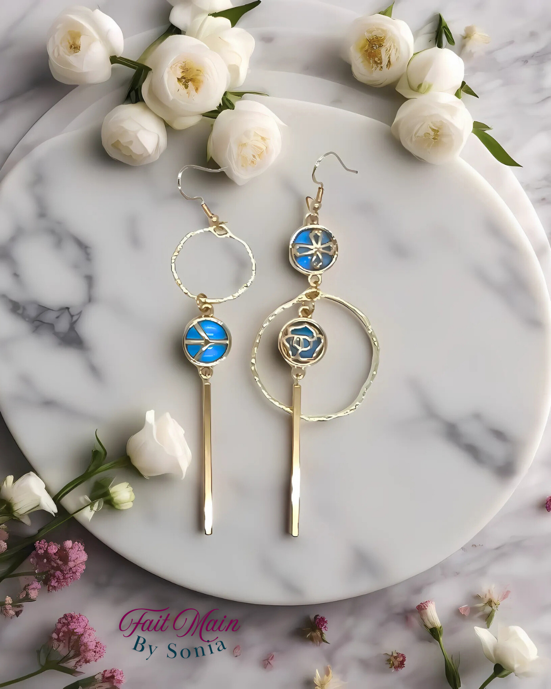Boucles d'oreilles dépareillées  fait main - Modèle unique