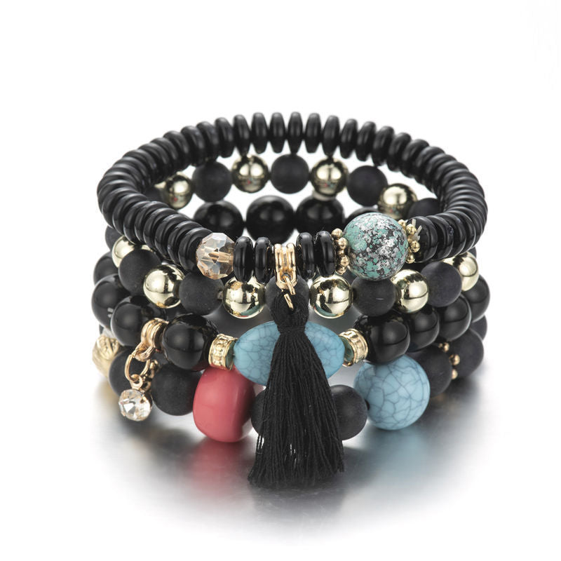 Bracelet multicouches en perles colorées style bohème 5 coloris