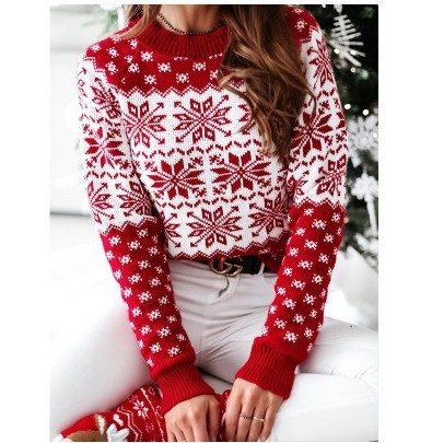 Pull tricoté à manches longues avec motif d'élan de Noël