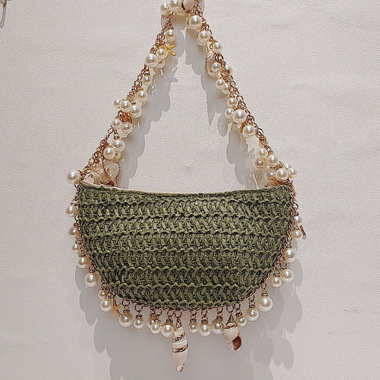 Sac de paille de conque de perles pour vacances d'été à la mer