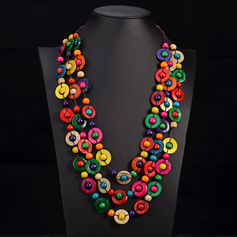 Collier multicouche de style ethnique en coquille noix de coco 12 coloris