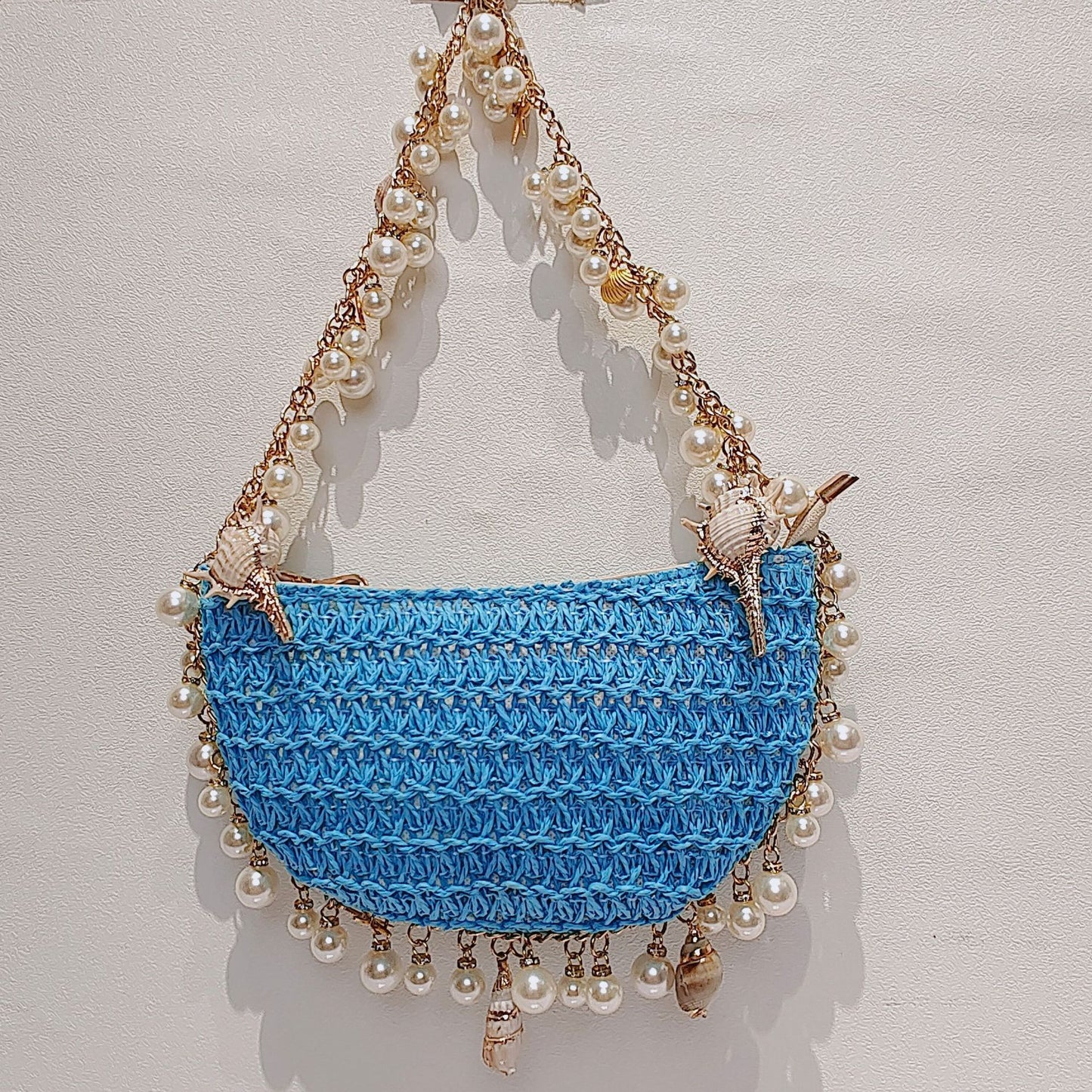 Sac de paille de conque de perles pour vacances d'été à la mer