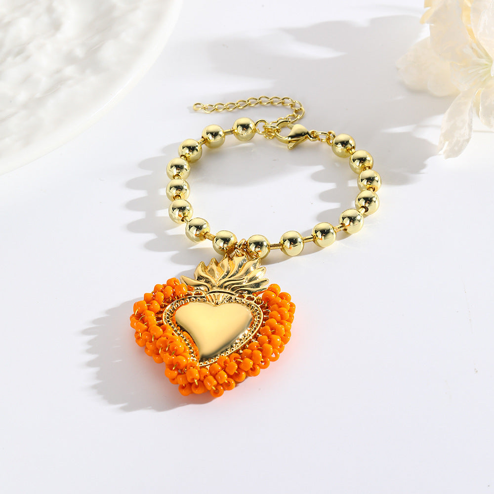 Bracelet en forme de cœur tissé à la main avec petites perles en forme de riz