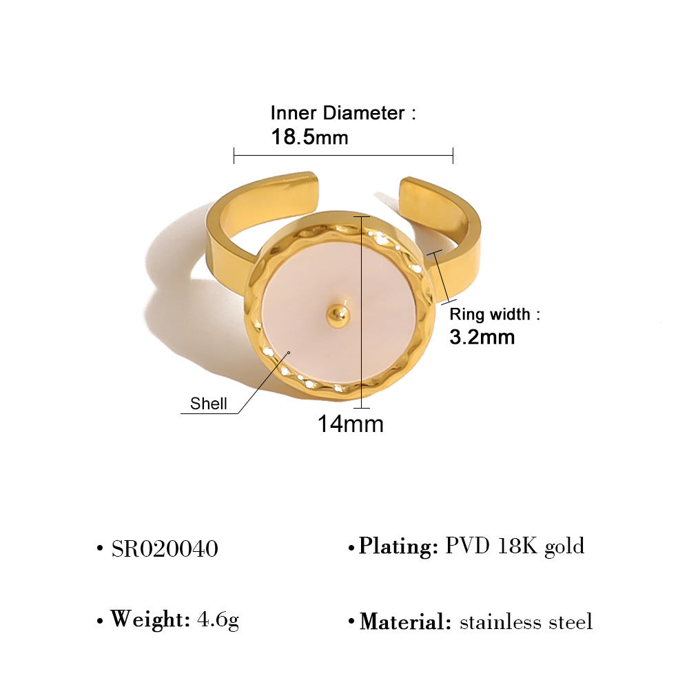 Bague ouverte ajustable - Acier inoxydable plaqué or - Coquillage