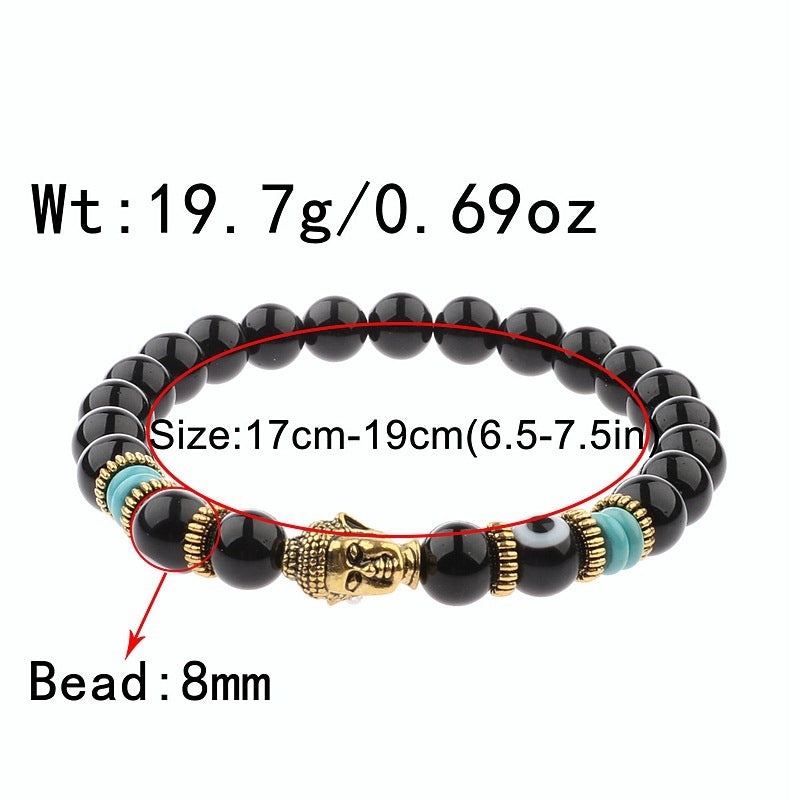 Bracelet élastique avec pierres énergétiques, tête de Bouddha 12 variantes