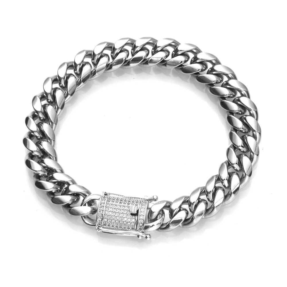 Bracelet à maillons en acier inoxydable avec boucle diamantée  Or ou argent