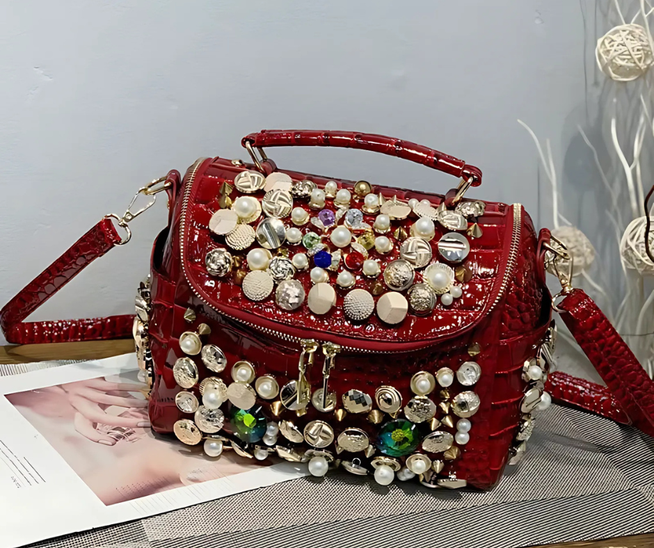 Sac à bandoulière en strass et perles 3 coloris