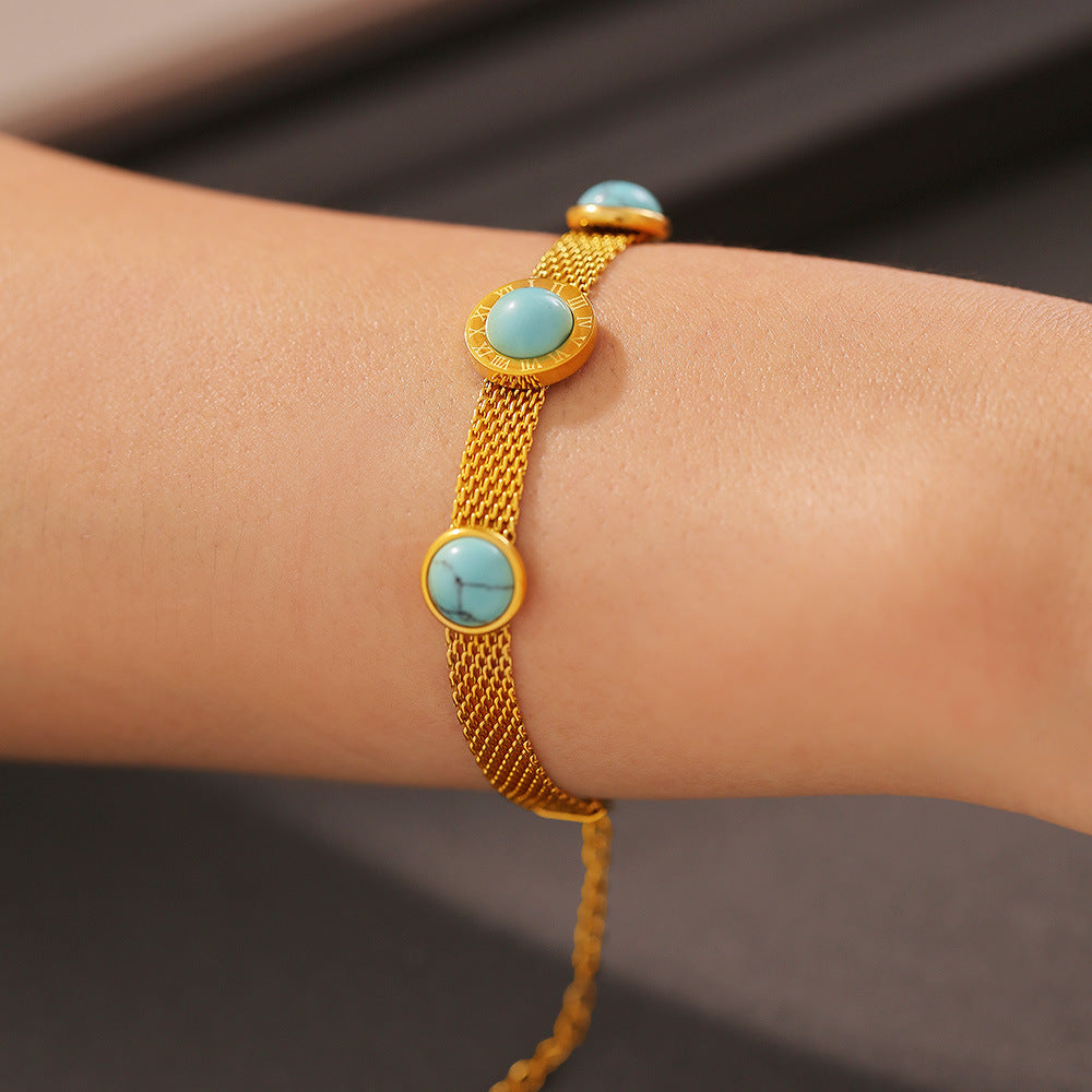 Bracelet macarons turquoises chiffres romains