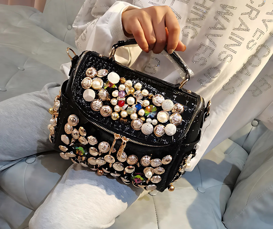 Sac à bandoulière en strass et perles 3 coloris