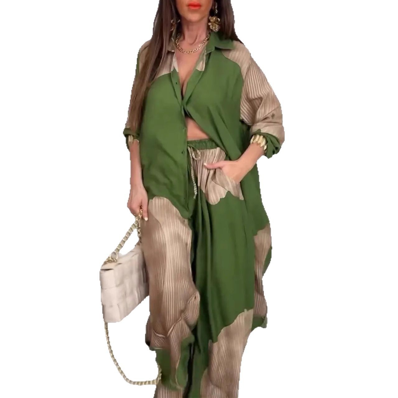 Ensemble haut et pantalon imprimés à manches trois-quarts, fluide