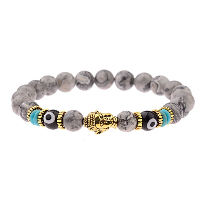 Bracelet élastique avec pierres énergétiques, tête de Bouddha 12 variantes