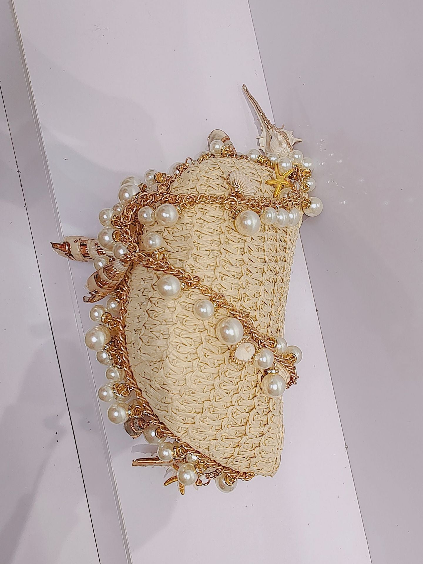 Sac de paille de conque de perles pour vacances d'été à la mer