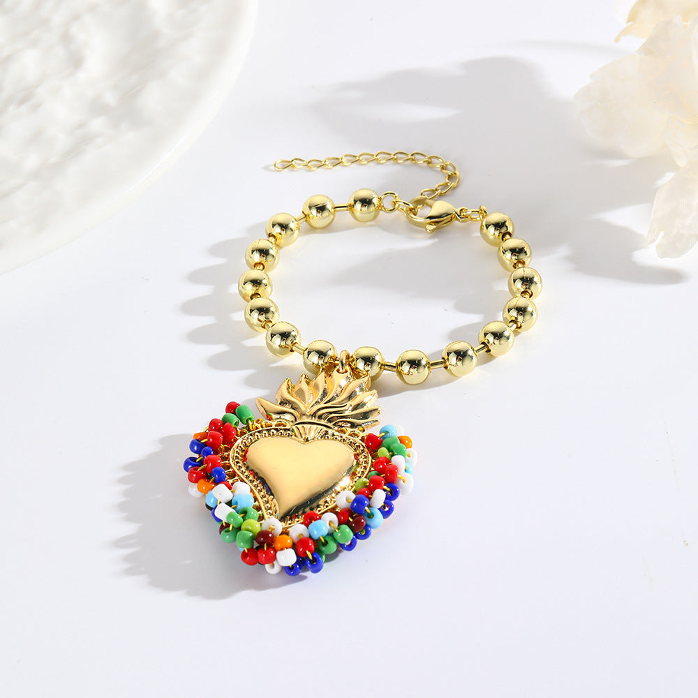 Bracelet en forme de cœur tissé à la main avec petites perles en forme de riz