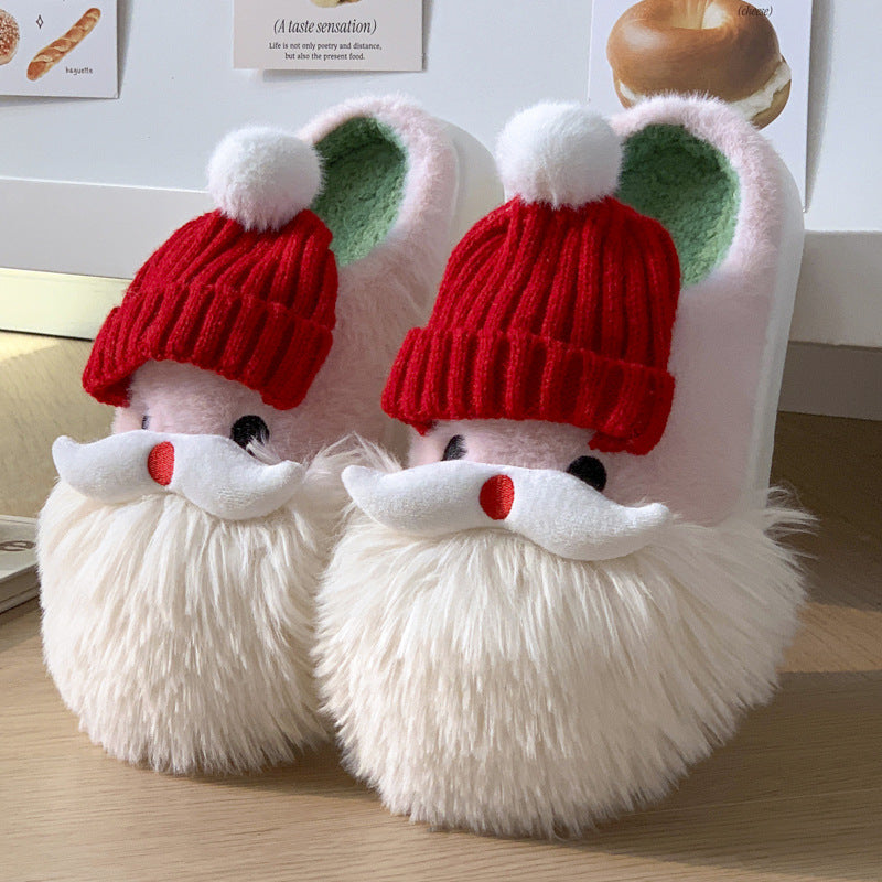 Pantoufles mignonnes de Noël Père Noël pour la maison, chaudes et antidérapantes en peluche