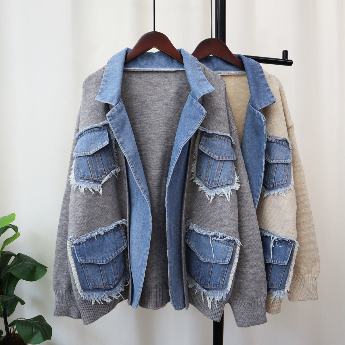 Veste pull en denim taille unique 3 coloris