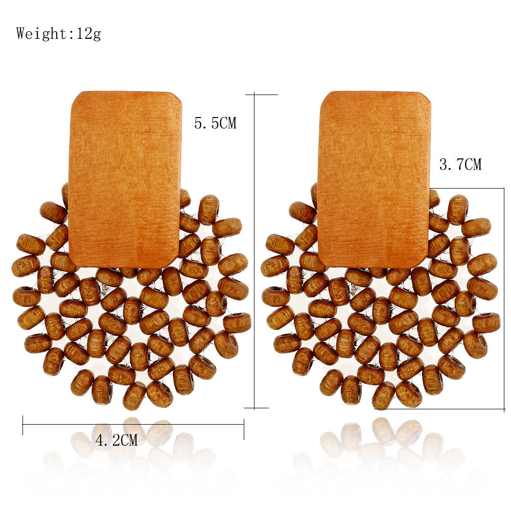 Boucles d'oreilles géométriques multicouches en rotin