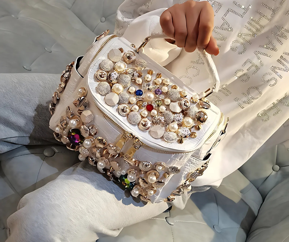 Sac à bandoulière en strass et perles 3 coloris