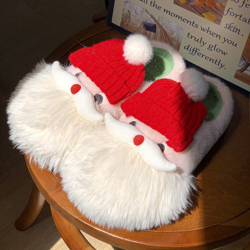 Pantoufles mignonnes de Noël Père Noël pour la maison, chaudes et antidérapantes en peluche