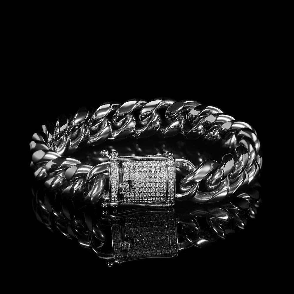 Bracelet à maillons en acier inoxydable avec boucle diamantée  Or ou argent