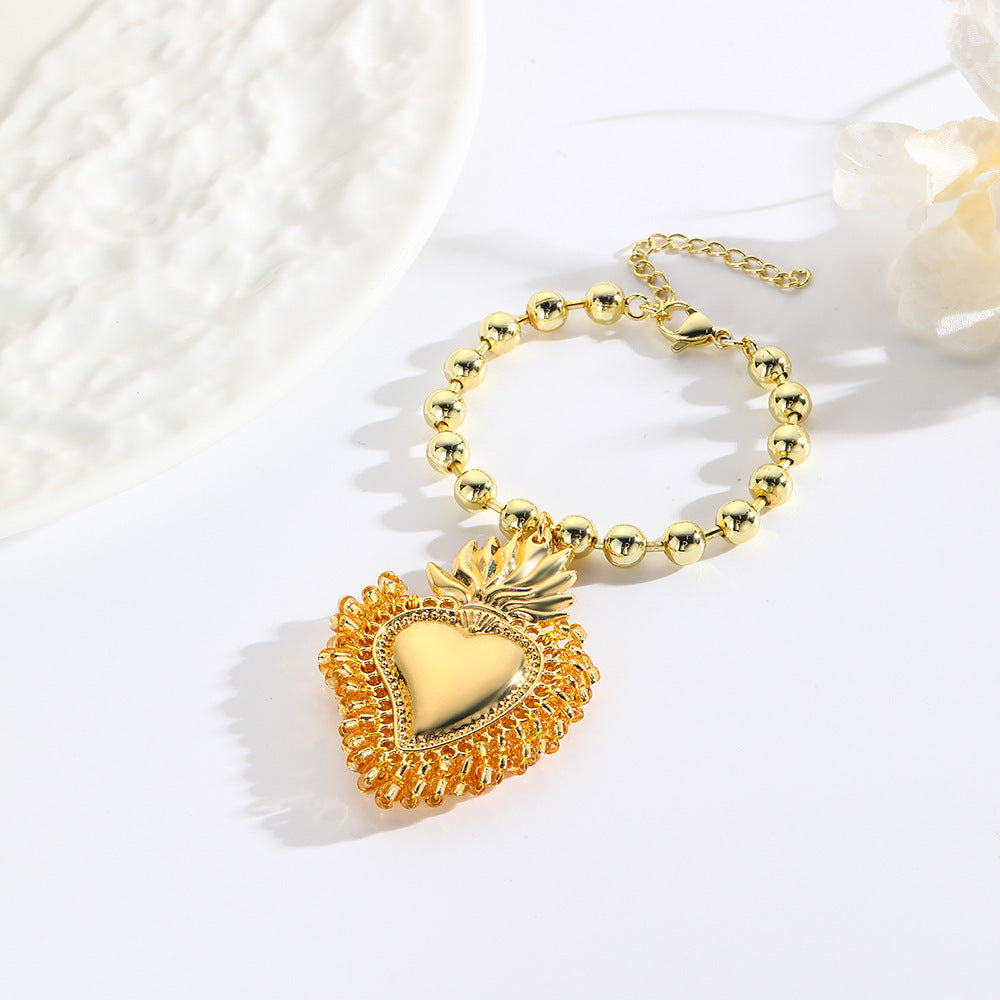 Bracelet en forme de cœur tissé à la main avec petites perles en forme de riz