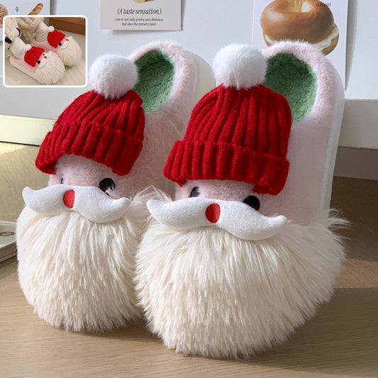 Pantoufles mignonnes de Noël Père Noël pour la maison, chaudes et antidérapantes en peluche