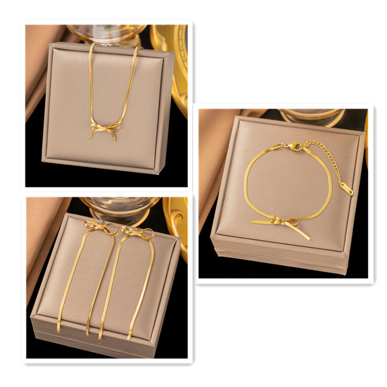 Nouveaux bijoux tendance collier chaîne de serpent en acier inoxydable noeud Collier/Bracelet/Boucles d'oreilles ou set - Argent ou Or