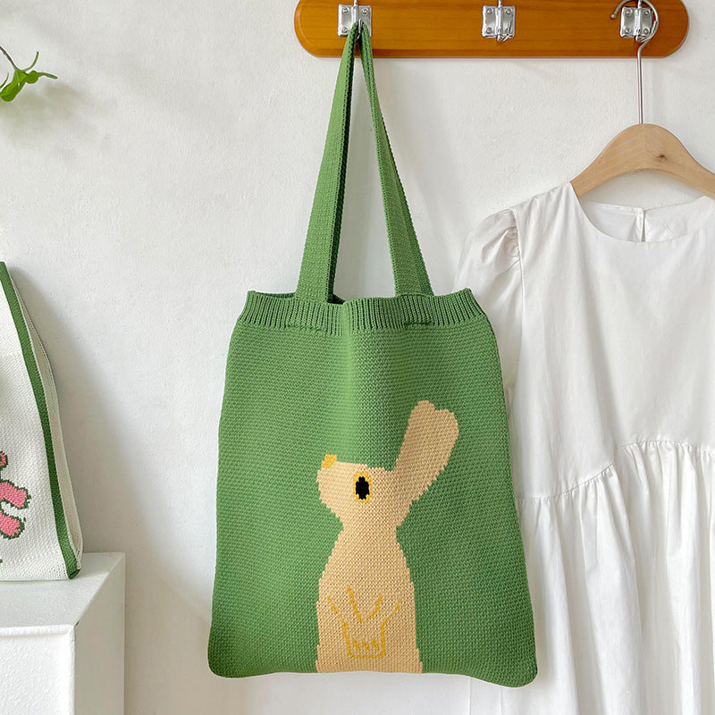 Sac à bandoulière tricoté lapin fourre-tout grande capacité