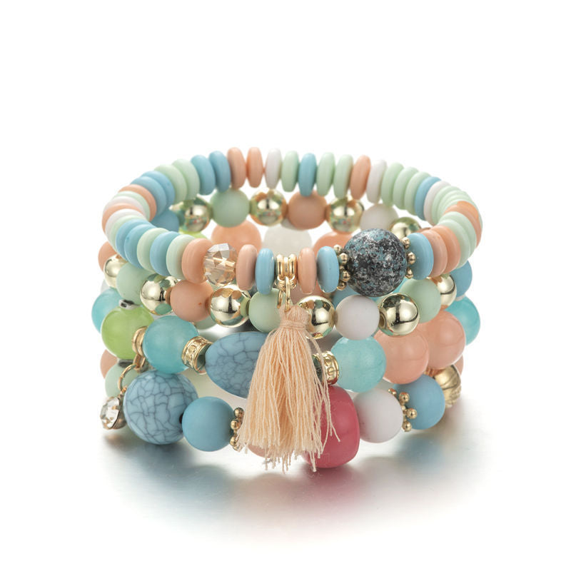 Bracelet multicouches en perles colorées style bohème 5 coloris