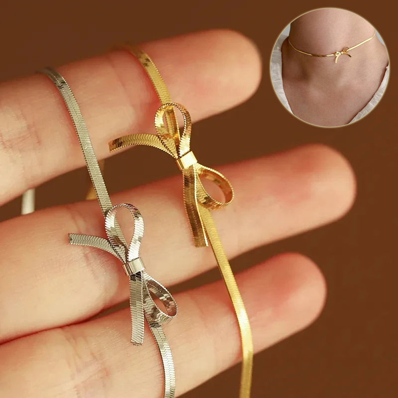 Nouveaux bijoux tendance collier chaîne de serpent en acier inoxydable noeud Collier/Bracelet/Boucles d'oreilles ou set - Argent ou Or
