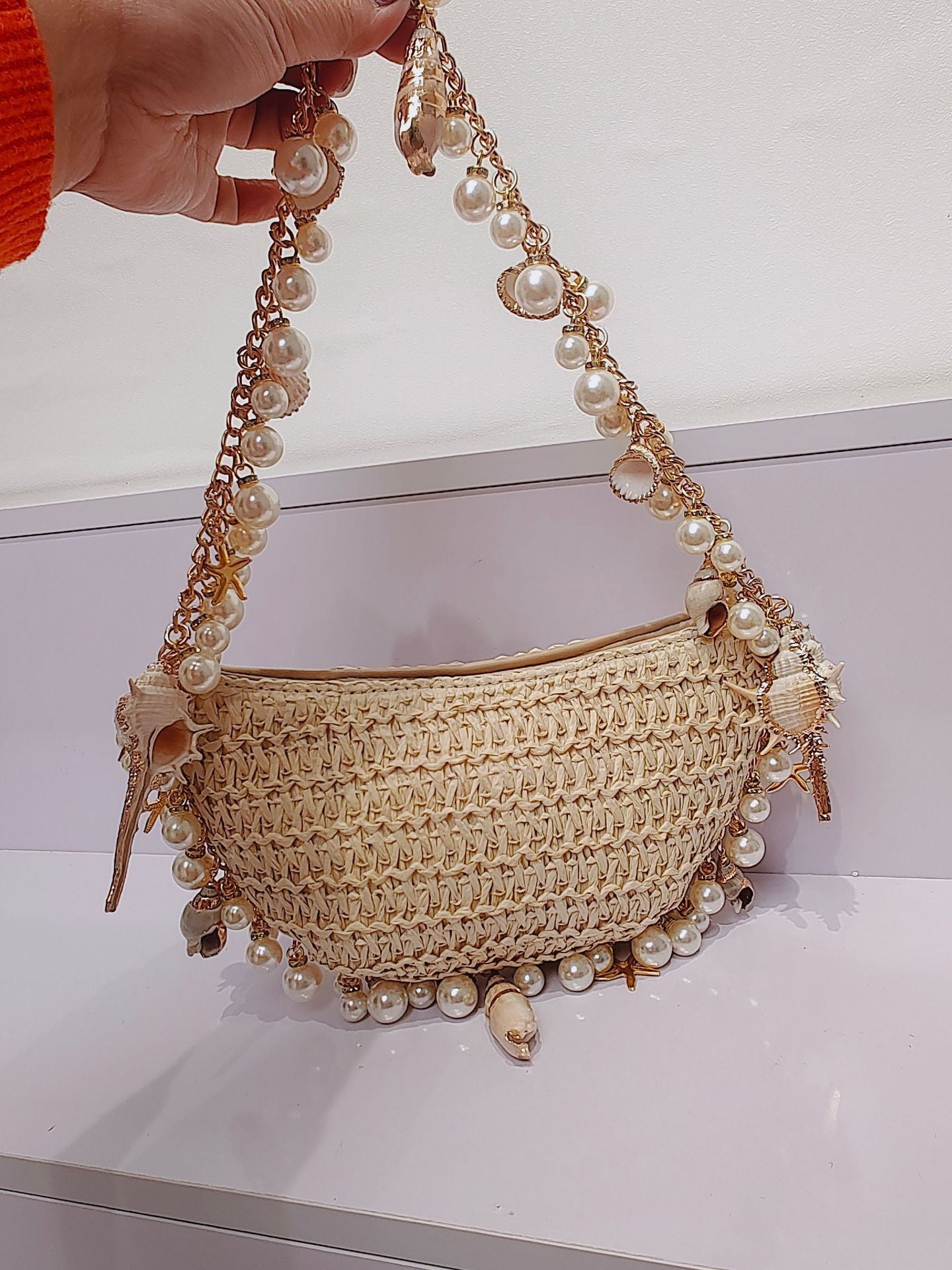 Sac de paille de conque de perles pour vacances d'été à la mer