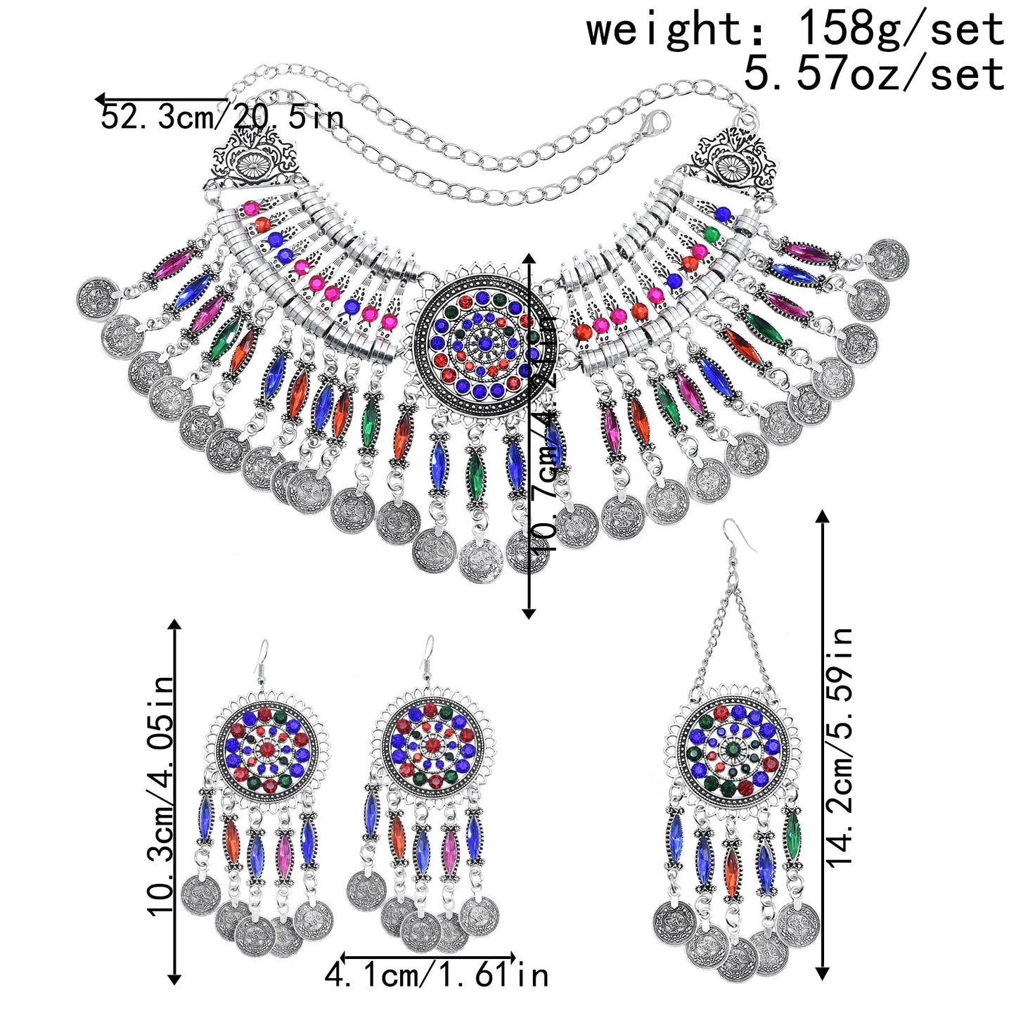 Ensemble collier, boucles d'oreilles et diadème style bohème vintage 2 modèles