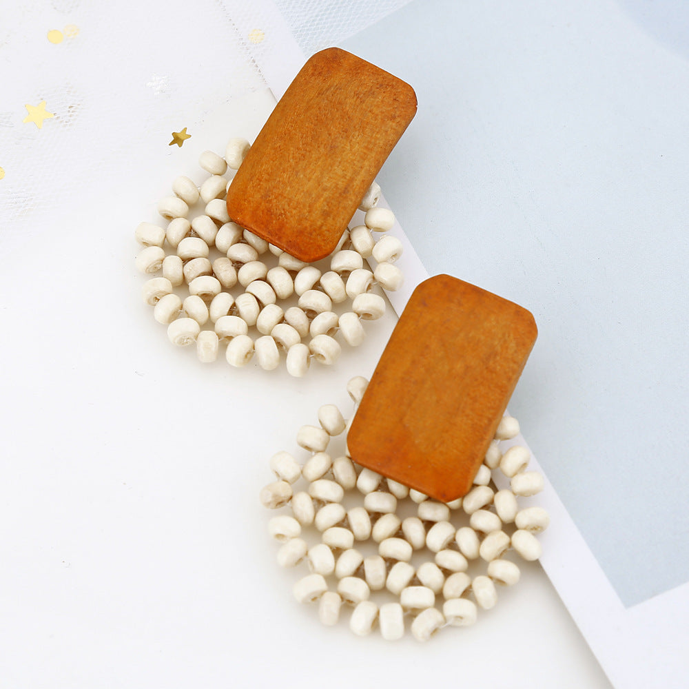 Boucles d'oreilles géométriques multicouches en rotin